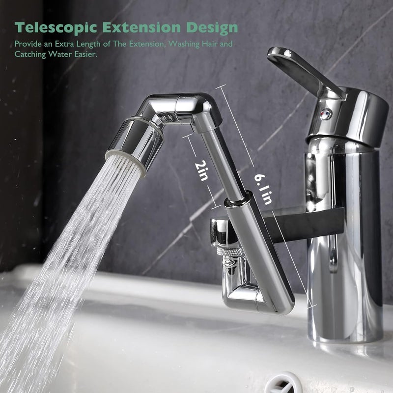 Houtingmaan Universal Sink Faucet Extension 2 Pack 1440°,U Shaped Faucet Extender,Robotic Arm Sink Faucet Aerator with Female/Male Thread, Faucet Head Extension with 2 Water Mode for Kitchen or Bathroom Chrome - Image 3
